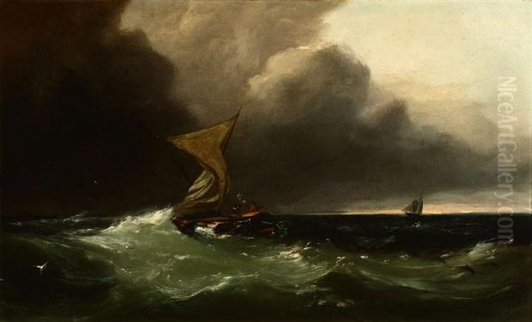 Shipwrecked Figures Signaling To A Distant Sailing Ship by Gideon Jacques Denny