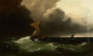 Shipwrecked Figures Signaling To A Distant Sailing Ship