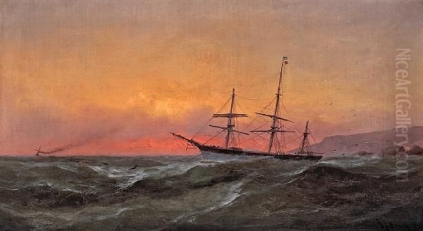 Ship Sailing At Sunset - view 1