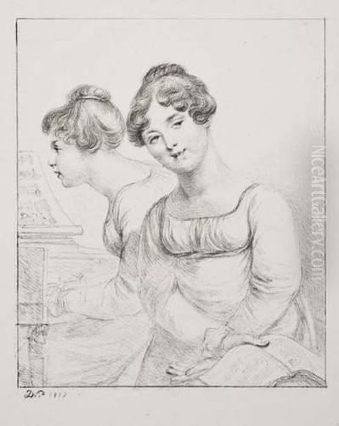 Deux Jeunes Filles, L'une Au Clavecin, L'autre Tenant Une Partition - view 1