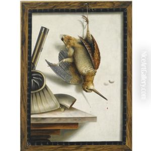 A Woodcock And Hunting Equipment, All Framed In A Partly Ebonised Wood Frame by Cornelis V. Bilt Der Biltius