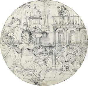 Bathsheba At Her Bath, With King David Looking On by Daniel Jungere Der Lindtmayer
