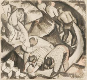 Workers Pulling A Cable by Gyula Derkovits