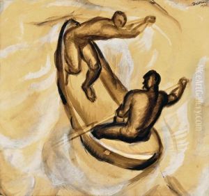 Two Men In A Boat by Gyula Derkovits