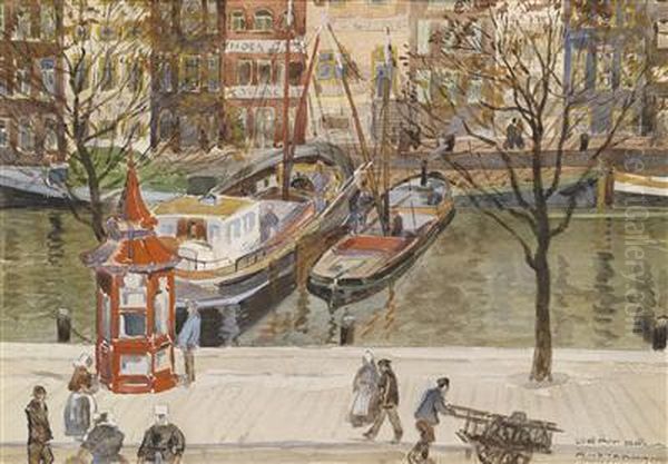 Gracht Inamsterdam Mit Booten Und Kiosk - view 1