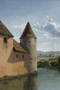 Paysage De Campagne Avec Maison Fortifiee by Josephine Henriette Des Roys