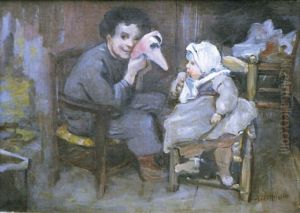 Homme Distrayant Un Enfant by Marcellin Desboutin