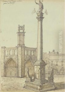 View Of The Column Of San Oronzio In Lecce, Near Brindisi by Guillaume Desire J. Descamps