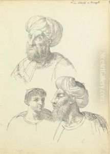 Studies Of The Heads Of Two Albanians Wearing Turbans And Of Aboy by Guillaume Desire J. Descamps