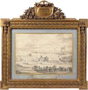 le Roy Etant Sur La Plage De La Rade Du Havre Voit Lancer 3 Navires A La Mer Et Representer Un Combat Naval. 20 7bre 1749 by Jean-Baptiste Descamps