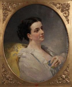 Portrait De Femme Au Bouquet De Violettes by Auguste Theodore Desch