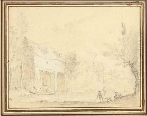 A Village Beside A River by Aignan-Thomas Desfriches