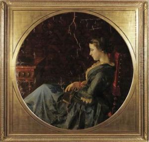 Portrait De Femme De Profil, Tenant Un Livre A La Main by Blaise Alexandre Desgoffe