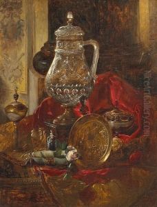 A Still Life With A Crystal Tankard And Otherprecious Objects Arranged On A Draped Cloth by Blaise Alexandre Desgoffe