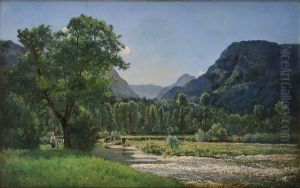 Promenade En Bord De Riviere by Celestin Deshayes
