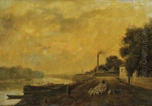 Bord De Canal by Charles-Felix-Edouard Deshayes