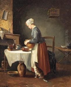 Scene From A Kitchen With The Maid And A Cat