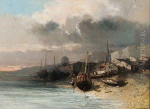 Bord De Mer En Normandie by Eugene Deshayes
