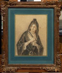 Femme En Capuche Avec Un Eventail by Jean-baptiste Deshays
