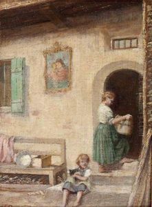 "madchen Mit Katze Und Arbeitende Bauerin by Franz Desilvestro