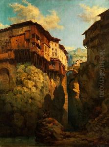 Uber Einer Schlucht Gebaute Italienische Hauser by Joseph Vezien Desombrages