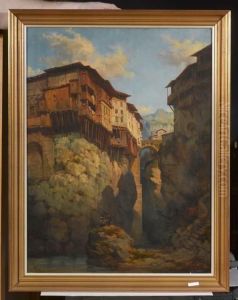 Italiensiches Schluchtstadtchen Mit Fischern Auf Felsen. by Joseph Vezien Desombrages