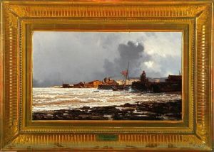 A Coast With Boats In A Harbour. Signed by Joseph Vezien Desombrages
