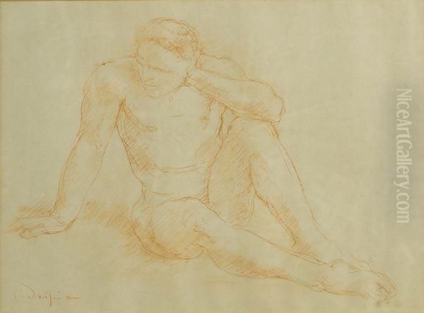 Nu Masculin Appuye Sur Son Bras Droit - view 1