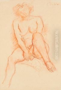 Sitzender Akt -stehende Frau, Den Linken Unteren Arm Hinter Den Ruckenhaltend by Charles Despiau