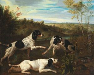 Chiens Debusquant Dans La Campagne Des Perdrix
