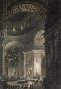 The Interior Of St Peter's With The 'baldacchino' by Louis Jean Desprez