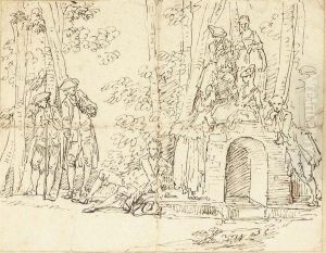 Elegant Figures In A Park by Claude Louis Desrais