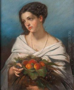 Jeune Fille A La Coupe De Fruits by Emile Francois Dessain
