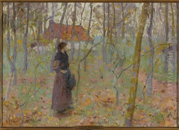 Lady In Wooded Landscape - view 1