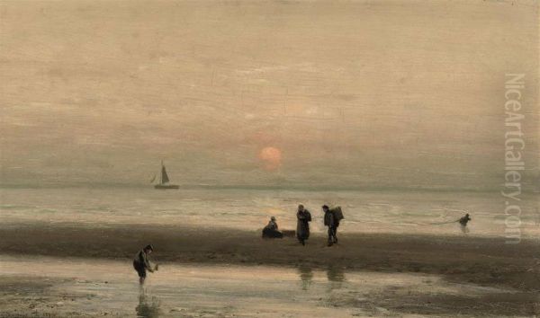 Collecting Shells At Sunset - view 1