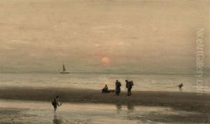 Collecting Shells At Sunset by Johannes Josephus Destree
