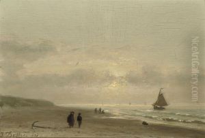 On The Beach By Sunset by Johannes Josephus Destree