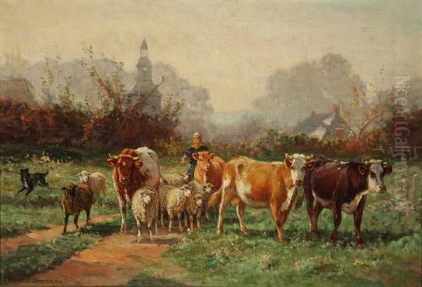 Shepherdess With Her Flock - view 1