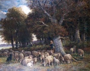 Bergere Et Ses Moutons by James Desvarreux-Larpenteur