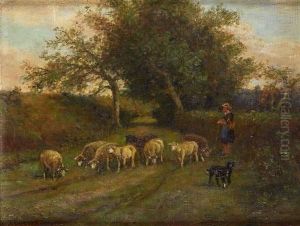 Bergere Et Ses Moutons by James Desvarreux-Larpenteur