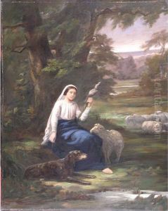 La Bergere Et Son Troupeau by James Desvarreux-Larpenteur