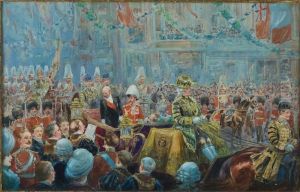Parade Scene Depicting George V And Poincare by Charles Jean-Bapt. Detaille