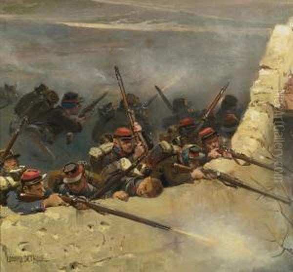 Embusques Derriere Un Mur. Fantassins De La Ligne: A Fragment From The Panorama Of The Battle Of Champigny - view 1