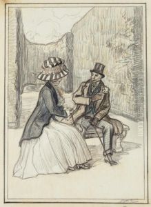 Un Couple D'elegants Dans Un Parc, Devant Une Fontaine by Maxime Dethomas