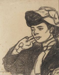 Tete De Jeune Femme Au Chapeau, Vue De Profil Vers La Gauche by Maxime Dethomas