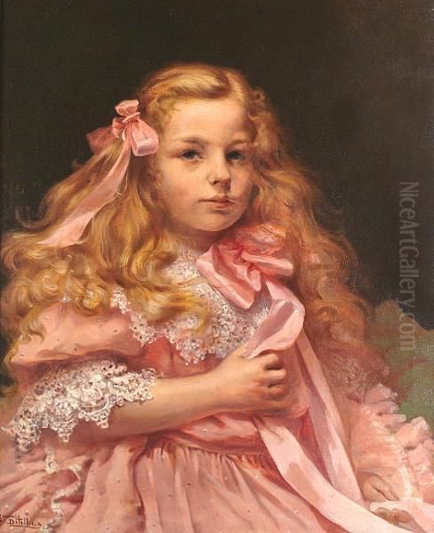 Portrait Of A Young Girl, Half Length, Wearing A Pink Dress With Ribbons In Her Hair. - view 1