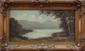 Landscape With An Oak Tree Overhanging Alake by Richard Detreville