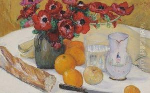 Nature Morte Et Bouquet D'anemones by Leon Detroy