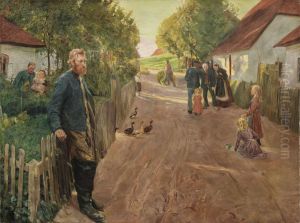 Dorfliche Szene. by Ludwig Dettmann