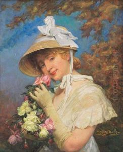 Ragazza Con Mazzo Di Rose by Eugene Auguste Francois Deully